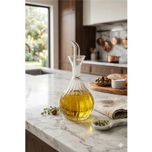 Homerest 1 Litre Çizgili Tasarım Borosilikat Cam Yağdanlık Akıtmaz Başlıklı Estetik Mutfak Yağ Şişesi