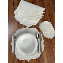 Nurhan Home Collection Ekru Nakışlı 12 Parça Set Amerikan Servis ve Kokteyl Sunum Peçetesi Modern Tasarım
