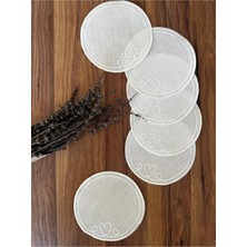Nurhan Home Collection Kalpli Ekru Nakışlı Yuvarlak Kokteyl Sunum Peçetesi