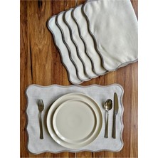 Nurhan Home Collection 6 Adet Pera Dalgalı Serisi Gri Nakışlı Ekru Keten Amerikan Servis, Supla