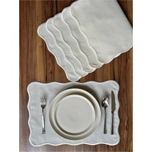 Nurhan Home Collection 6 Adet Pera Dalgalı Serisi Ekru Nakışlı Ekru Keten Amerikan Servis, Supla