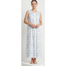 22862-NENA Yuvarlak Yaka Robalı Patlı Sıfırkol % 100 Pamuk Holly Gecelik