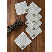 Nurhan Home Collection 6 Adet Taş Detaylı Kare Kahve Yanı, Kokteyl, Sunum Peçetesi