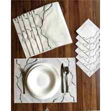 Nurhan Home Collection Linia Modeli Gümüş Nakışlı 12 Parça Set Amerikan Servis ve Kahve Yanı Kokteyl Sunum Peçetesi