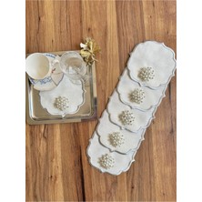Nurhan Home Collection 6 Adet Gümüş Incili Gümüş Nakışlı Kahve Yanı Kokteyl Sunum Peçetesi