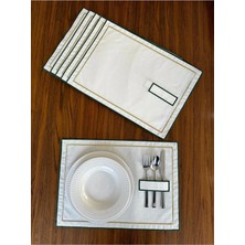 Nurhan Home Collection 6 Adet Yeşil-Gold Çift Sıra Nakışlı Kaşıklıklı Amerikan Servis