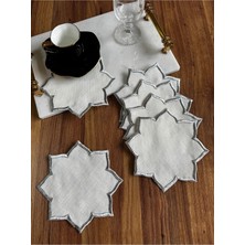 Nurhan Home Collection 6 Adet Yıldız Modeli Gardenya Keten Kumaşa Nakış Işelmeli Kokteyl Sunum Peçetesi