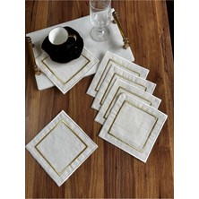 Nurhan Home Collection 6 Adet Etamin Işlemeye Uygun Gold Nakışlı Kare Kahve Yanı Peçete,kokteyl Sunum Peçetesi