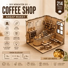 Algwood 3D Ahşap Diorama Kahve Dükkanı Maketi - Book Nook Minyatür Coffee Shop Ahşap Model Kiti - Peri LED Hediye