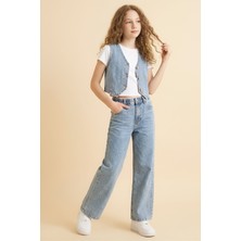 Modanino Kız Çocuk Yelekli ve Taş Süslemeli 2'li Jean Takım 5-15 Yaş 12670SK