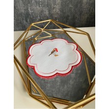 Nurhan Home Collection Love Birds Keten Kumaş Kırmızı Nakışlı Kahve Yanı Kokteyl Sunum Peçete