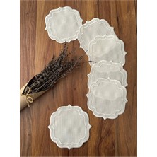 Nurhan Home Collection 6 Parça Çift Sıra Nakışlı Kokteyl Sunum Peçetesi Premium Tasarım Şekil Yuvarlak
