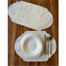Nurhan Home Collection 6 Adet Dama Desenli Ekru Amerikan Servis Supla