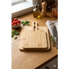 Homerest 2'li Doğal Bambu Kesme Tahtası ve Sunum Seti - 30X24 cm ve 24X17 cm Dikdörtgen Mutfak Servis Tahtası