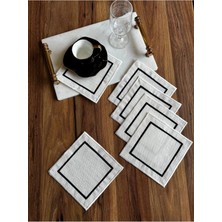 Nurhan Home Collection 6 Adet Etamin Işlemeye Uygun Siyah Nakışlı Kare Kahve Yanı Peçete, Kokteyl Sunum Peçetesi