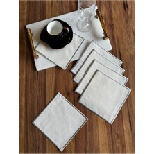 Nurhan Home Collection 6 Adet Gümüş Renk Nakış Işlemeli Kare Kokteyl Sunum Peçetesi,kahve Yanı Peçete