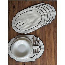 Nurhan Home Collection 6 Adet Siyah Renk Nakışlı Kaşıklıklı Oval Amerikan Servis Supla