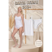 Mercan İç Giyim Kadın Dantel Detaylı Takım (Atlet+Slip) Organic Pamuk