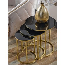 SEDAS LIVING UNITS 3'lü Siyah Cam Gold Metal Sehpa Zigon Sehpa