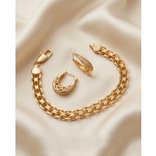 Xupıngg Küpe Oval ve Bileklik Original Damga Altın Kaplama Zirkon Taş 2'li Set + Hediye Paket