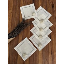 Nurhan Home Collection 6 Adet Incili Gümüş ve Ekru Renk Nakışlı Kare Kokteyl Sunum Peçetesi