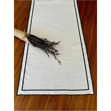 Nurhan Home Collection Çift Sıra Siyah Nakışlı Keten Runner