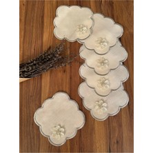 Nurhan Home Collection 6 Adet Gümüş Papatya Broşlu Kahve Yanı Kokteyl Sunum Peçetesi