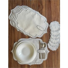 Nurhan Home Collection Çift Sıra Gümüş Nakışlı 12 Parça Amerikan Servis ve Kahve Yanı Sunum Peçetesi