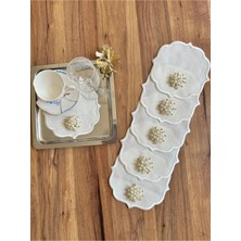 Nurhan Home Collection 6 Adet Gold Incili Ekru Nakışlı Kahve Yanı Kokteyl Sunum Peçetesi