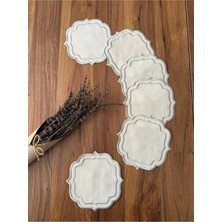Nurhan Home Collection 6 Parça Çift Sıra Nakışlı Kahve Yanı Kokteyl Sunum Peçetesi Ekru