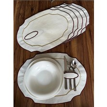 Nurhan Home Collection 6 Adet Bordo-Gold Nakışlı Kaşıklıklı Oval Amerikan Servis Supla
