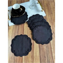 Nurhan Home Collection 6 Adet Curly Modeli Siyah Renk Nakışlı Kahve Yanı Kokteyl Sunum Peçete