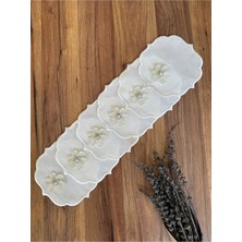 Nurhan Home Collection 6 Adet Gümüş Papatya Broşlu Ekru Nakışlı Kahve Yanı Kokteyl Sunum Peçetesi