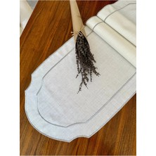 Nurhan Home Collection Çift Sıra Gümüş Nakışlı Oval Keten Runner