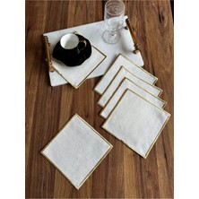 Nurhan Home Collection 6 Adet Gold Renk Nakış Işlemeli Kare Kokteyl Sunum Peçetesi