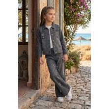 Kinderos Bow Nakışlı Taşlı Kız Çocuk 3\'lü Kot Takım - 26Y 1467