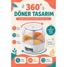 İlanib Ticaret Tek Tuşla Kullanılan Şeffaf Kapaklı Bakliyat Saklama Kabı 6 Bölmeli Döner Hazneli