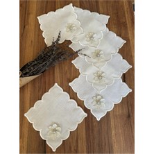 Nurhan Home Collection 6 Adet Papatya Broşlu Kubbeli Kahve Yanı Kokteyl Sunum Peçetesi