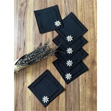 Nurhan Home Collection 6 Adet Taş Detaylı Kare Kahve Yanı, Kokteyl, Sunum Peçetesi