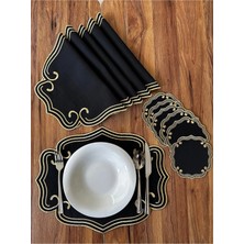 Nurhan Home Collection Curly Modeli Gold Nakışlı 12 Parça Set Amerikan Servis ve Kokteyl Sunum Peçetesi