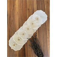 Nurhan Home Collection 6 Adet Gold Papatya Broşlu Ekru Nakışlı Kahve Yanı Kokteyl Sunum Peçetesi