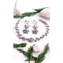 Xupıngg Bileklik ve Çelik Küpe Gümüş Kaplama Zirkon Taş 2'li Set + Hediye Paket