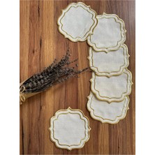 Nurhan Home Collection 6 Adet Çift Sıra Nakışlı Kahve Yanı Kokteyl Sunum Peçetesi