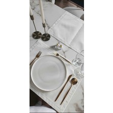 Nurhan Home Collection 6 Adet Ekru Renkli Çift Sıra Nakışlı Amerikan Servis