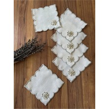 Nurhan Home Collection 6 Adet Gümüş Taşlı Kubbeli Nakışlı Kokteyl Sunum Peçetesi