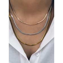 Nisa Baby Çelik Üçlü Yılan Zincir Kolye Seti(Rose Gold,gümüş ve Altın Renk)