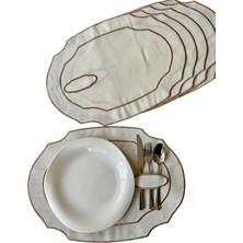 Nurhan Home Collection 6 Adet Bronz Renk Nakışlı Kaşıklıklı Oval Amerikan Servis Supla