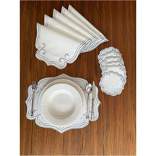 Nurhan Home Collection Curly Modeli Gümüş Nakışlı 12 Parça Set Amerikan Servis ve Kokteyl Sunum Peçetesi