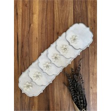 Nurhan Home Collection 6 Adet Gümüş Papatya Broşlu Gümüş Nakışlı Kahve Yanı Kokteyl Sunum Peçetesi