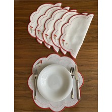 Nurhan Home Collection 6 Adet Love Bırds Desenli Kırmızı Nakışlı Amerikan Servis